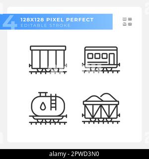 Rail wagon pixel perfect linear icons set Stock Vector