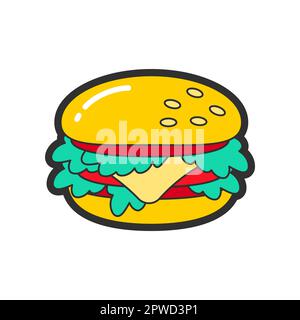 Trendy fashion patch or badge of burger illustration Stock Vector