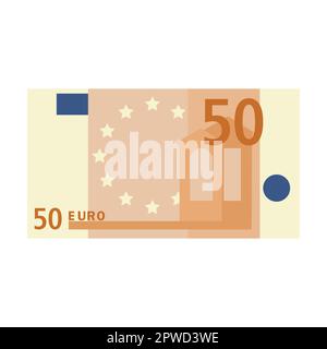 Simple icon of 50 euro banknote for wallet isolated on white background. Cartoon money of bank in Europe flat vector illustration. Cash Stock Vector