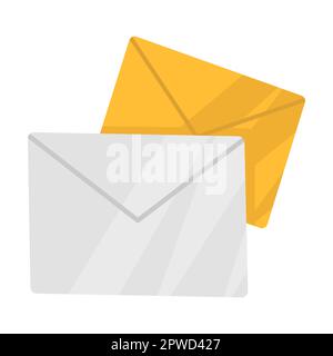Paper envelopes, objects of delivery service. Vector illustration of mailman with bag isolated on white. Courier job Stock Vector