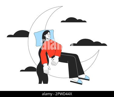 Healthy sleep hygiene flat line concept vector spot illustration Stock Vector