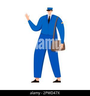 Postman character, objects of delivery service. Vector illustration of mailman with bag isolated on white. Courier job Stock Vector