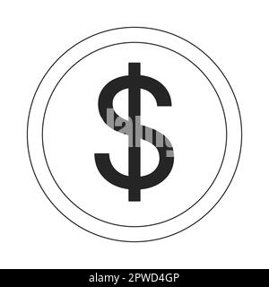 Dollar sign in linear circle flat line black white vector icon Stock Vector