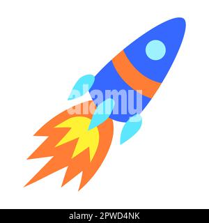 Flying rocket. Spaceship for long distance travel. Flat cartoon illustration isolated on white background Stock Vector