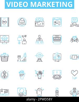 Video marketing vector line icons set. Video, Marketing, Advertising, Promotion, Campaign, Visual, Content illustration outline concept symbols and Stock Vector