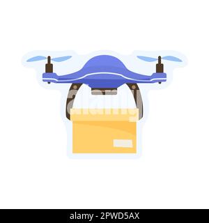 Drone delivery concept. Cartoon Quadcopter with cargo and route on the ...