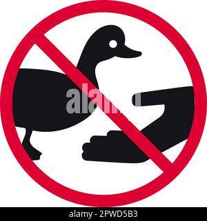 Do not feed birds prohibited sign, don't feed the ducks forbidden modern round sticker, vector illustration Stock Vector