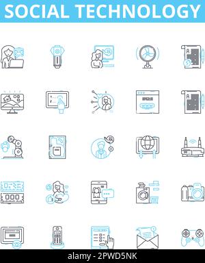 Social technology vector line icons set. social, technology, media, networking, marketing, collaboration, software illustration outline concept Stock Vector