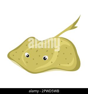Cute stingray cartoon character vector illustration. Comic sea creatures, underwater animal isolated on white background. Wildlife Stock Vector