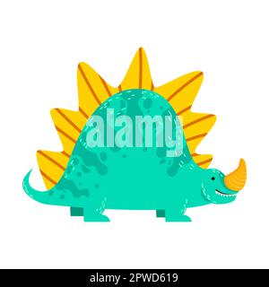 Cute prehistoric dinosaur with plates on back. Vector illustration of baby dino and funny dragon isolated on white. Ancient animals Stock Vector