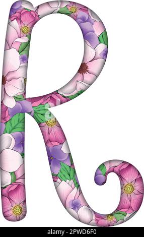 English alfabet. Letters with flowers inside. Specially for decorating invitations. Stock Vector