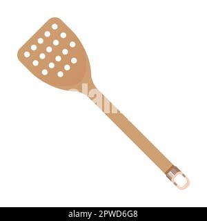 Kitchen utensil and tool, spoon with holes. Vector illustration of accessory for cooking, frying or eating food. Cartoon isolated on white Stock Vector