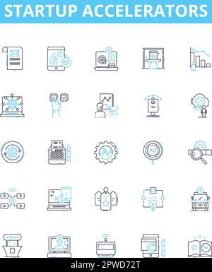 Startup Accelerators vector line icons set. Incubator, Investing ...