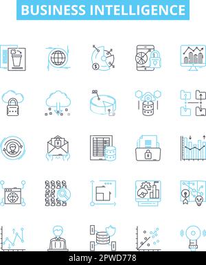 Business intelligence vector line icons set. Business, Intelligence, Analytics, Data, Technology, Decision-making, Intelligence-driven illustration Stock Vector