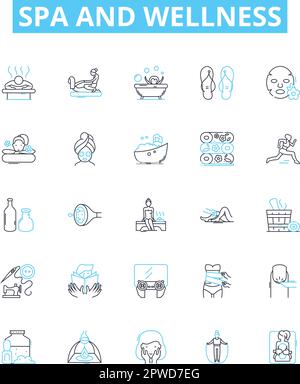 Spa and wellness vector line icons set. Spa, Wellness, Relaxation, Beauty, Therapy, Massage, Hot Stone illustration outline concept symbols and signs Stock Vector