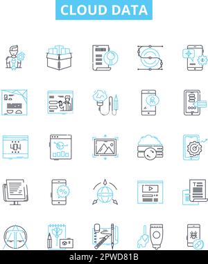 Cloud data vector line icons set. Cloud, Data, Storage, Platform, Computing, Backup, Virtualization illustration outline concept symbols and signs Stock Vector