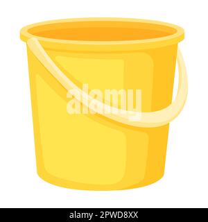 Plastic basin, wooden barrel and bucket for water. Vector illustration of cute colorful washbowl. Cartoon different empty bowls Stock Vector