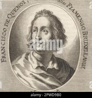 Francois Duquesnoy, Flemish Baroque sculptor, 1597-1643. Born in Brussels, and active in Rome for most of his career. Known as Francois Flamand or Francesco Flammingo. Francisco de Quenoi alias Flamengo Bruxellanus. Copperplate engraving by Richard Collin after an illustration by Joachim von Sandrart from his L’Academia Todesca, della Architectura, Scultura & Pittura, oder Teutsche Academie, der Edlen Bau- Bild- und Mahlerey-Kunste, German Academy of Architecture, Sculpture and Painting, Jacob von Sandrart, Nuremberg, 1675.