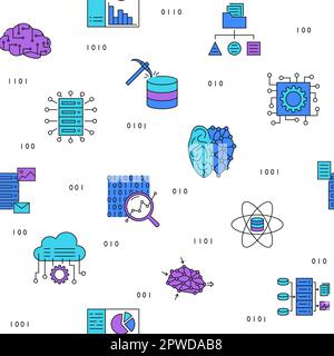Machine learning seamless pattern in colored line style. Vector illustration Stock Vector