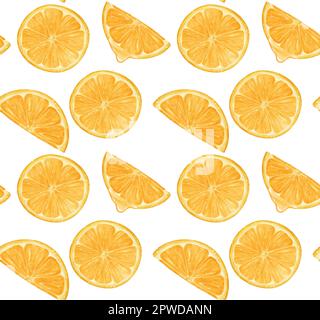 Watercolor fresh orange fruit sliced piece pattern seamless background hand drawing painted illustration Stock Vector