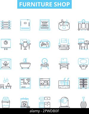 Furniture shop vector line icons set. Furniture, shop, furniture store, furniture retailer, furniture shop, furniture outlet, bedroom furniture Stock Vector