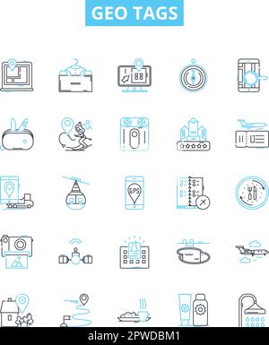 Geo tags vector line icons set. Geolocation, Geotagging, Geo-tags ...