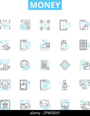 Money vector line icons set. Cash, Funds, Riches, Currency, Capital, Wealth, Dough illustration outline concept symbols and signs Stock Vector