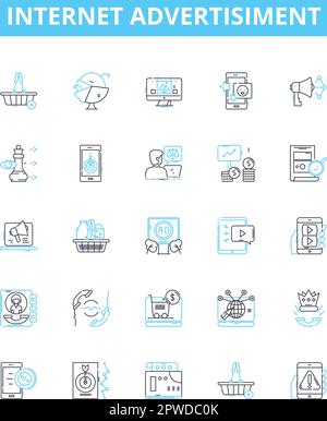 Internet advertisiment vector line icons set. Online, Ad, Advertising, Digital, Promote, Websites, Campaign illustration outline concept symbols and Stock Vector