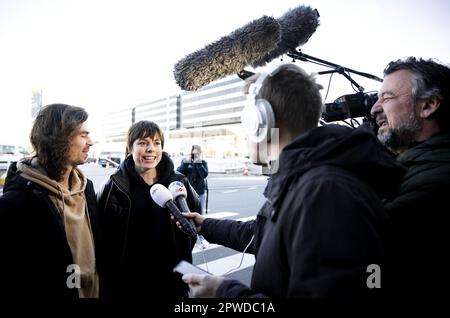 SCHIPHOL - The Dutch delegation for the Eurovision Song Contest Mia Nicolai and Dion Cooper are waved goodbye at Schiphol. The two artists will represent the Netherlands on May 9 in the first semifinal during the Eurovision Song Contest in Liverpool. ANP RAMON VAN FLYMEN netherlands out - belgium out Credit: ANP/Alamy Live News Stock Photo