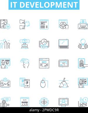 IT development vector line icons set. IT, development, software, coding, engineering, program, web illustration outline concept symbols and signs Stock Vector