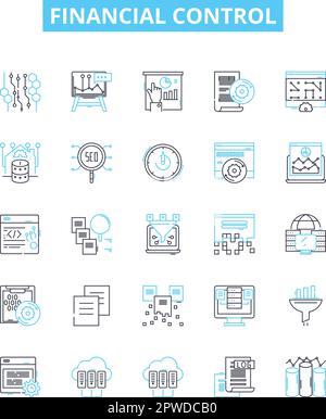 Financial control vector line icons set. Finance, Control, Accounting, Budgeting, Auditing, Risk, Taxation illustration outline concept symbols and Stock Vector