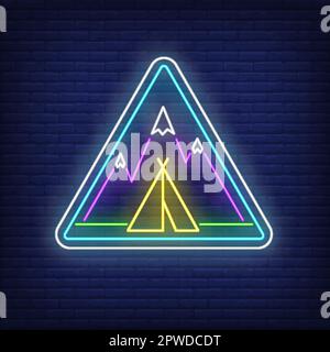 Camp in mountains neon sign Stock Vector