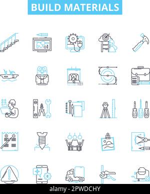 build materials icons, signs, outline symbols, concept linear ...