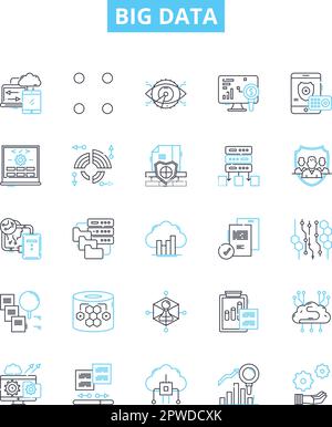 Big data vector line icons set. Hadoop, Analytics, Mining, Machine, Learning, Storage, Infrastructure illustration outline concept symbols and signs Stock Vector