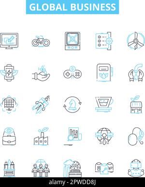 Global business vector line icons set. Global, business, international, economy, marketing, trade, commerce illustration outline concept symbols and Stock Vector