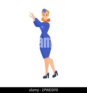 Stewardess explaining instructions cartoon illustration Stock Vector