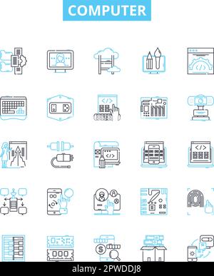 Computer vector line icons set. Computer, laptop, desktop, monitor, printer, router, CPU illustration outline concept symbols and signs Stock Vector