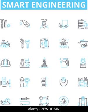 Smart engineering vector line icons set. engineer, smart, engineering, intelligent, automation, electronics, networking illustration outline concept Stock Vector