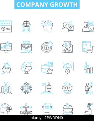 Company growth vector line icons set. Growth, Expansion, Profits, Mergers, Expansion, Expansion, Investment illustration outline concept symbols and Stock Vector