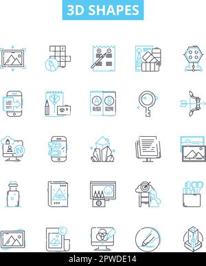 3d shapes vector line icons set. Polyhedron, cube, pyramid, cuboid, tetrahedron, octahedron, prism illustration outline concept symbols and signs Stock Vector