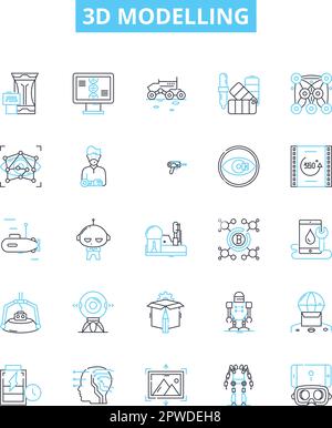 3d modelling vector line icons set. 3D, Modelling, Modeling, CAD ...