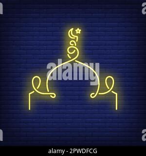 Mosque dome silhouette neon sign Stock Vector