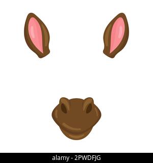 Animal face mask of horse, donkey for video and photo. Vector illustration of selfie filters with ears and nose. Cartoon funny muzzle isolated on Stock Vector