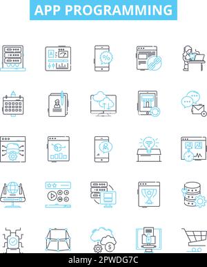 App programming vector line icons set. App, Programming, Coding, Development, iOS, Android, Design illustration outline concept symbols and signs Stock Vector