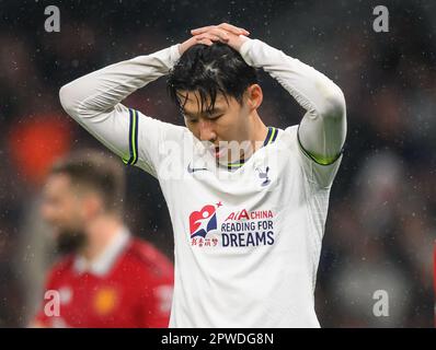 27 Apr 2023 - Tottenham Hotspur v Manchester United - Premier League - Tottenham Hotspur Stadium  Tottenham's Heung-Min Son during the Premier League match against Manchester United. Picture : Mark Pain / Alamy Live News Stock Photo