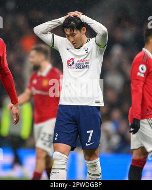 27 Apr 2023 - Tottenham Hotspur v Manchester United - Premier League - Tottenham Hotspur Stadium  Tottenham's Heung-Min Son during the Premier League match against Manchester United. Picture : Mark Pain / Alamy Live News Stock Photo