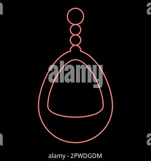 Neon ear-ring jewelry pendant earrings luxury bijou precious stone bijouterie adornment embellishment red color vector illustration image flat style Stock Vector