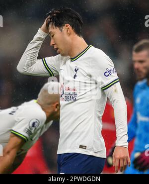 27 Apr 2023 - Tottenham Hotspur v Manchester United - Premier League - Tottenham Hotspur Stadium  Tottenham's Heung-Min Son during the Premier League match against Manchester United. Picture : Mark Pain / Alamy Live News Stock Photo