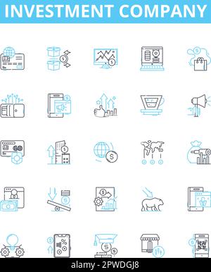 Investment company vector line icons set. Investment, Company, Finance, Fund, Stocks, Wealth, Adviser illustration outline concept symbols and signs Stock Vector