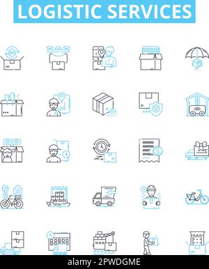 Logistic services vector line icons set. Logistics, Services, Delivery, Shipping, Freight, Management, Supply illustration outline concept symbols and Stock Vector